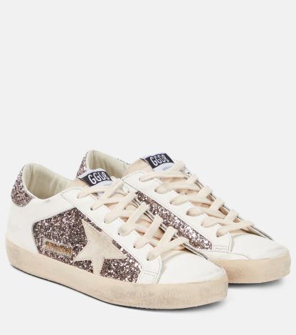 acquistare il lusso Golden Goose Scarpe Super-Star in pelle glitterata bianca