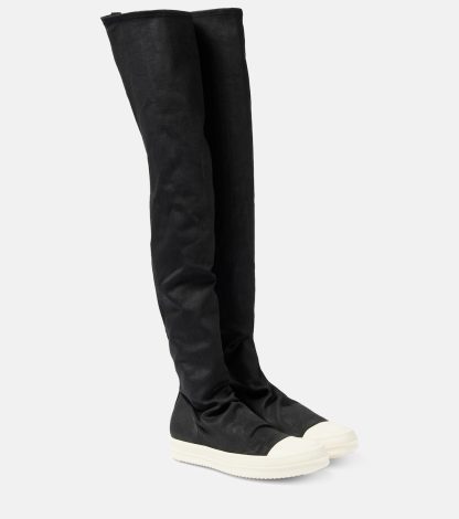 acquistare un designer Rick Owens Scarpe sopra il ginocchio in denim nero