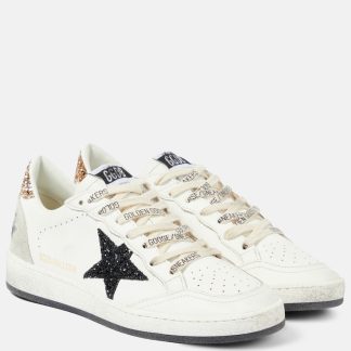 designer a basso costo Golden Goose Scarpe Ball Star in pelle glitterata bianca