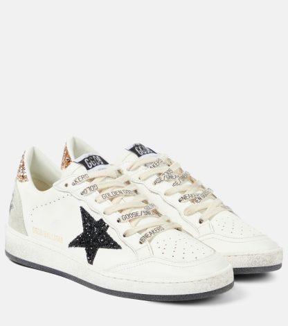 designer a basso costo Golden Goose Scarpe Ball Star in pelle glitterata bianca