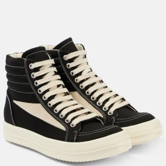 designer a basso costo Rick Owens Scarpe alte in denim nero bordato di camoscio