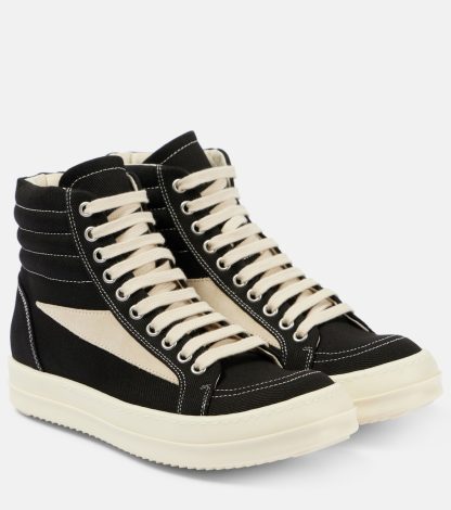 designer a basso costo Rick Owens Scarpe alte in denim nero bordato di camoscio