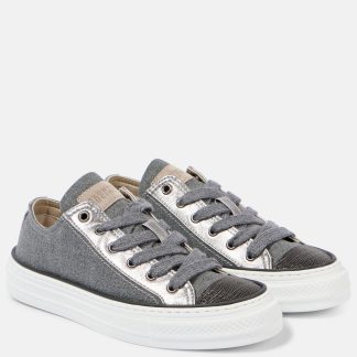 designer all'ingrosso Brunello Cucinelli Scarpe in tela bordata di pelle con perline in grigio