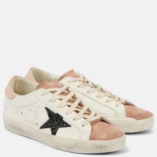 designer all'ingrosso Golden Goose Scarpe Super Star in pelle glitterata bianca