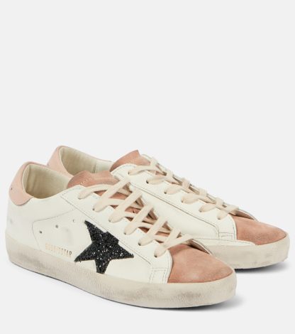 designer all'ingrosso Golden Goose Scarpe Super Star in pelle glitterata bianca