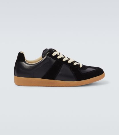 designer all'ingrosso Maison Margiela Replica delle scarpe da ginnastica in pelle e camoscio in nero