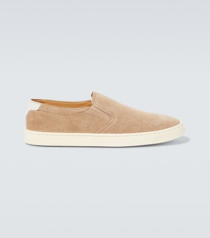 designer contraffatto Brunello Cucinelli Scarpe slip-on in pelle scamosciata di colore marrone