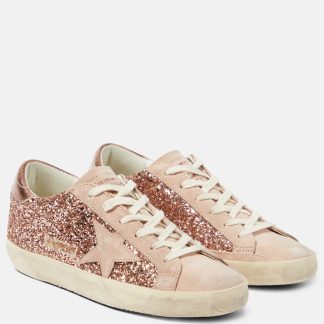 designer di alta qualità Golden Goose Scarpe Super-Star in pelle scamosciata glitterata di colore rosa