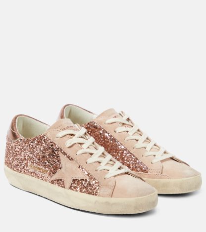 designer di alta qualità Golden Goose Scarpe Super-Star in pelle scamosciata glitterata di colore rosa