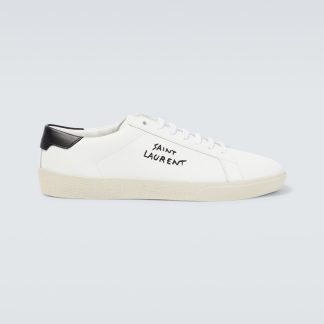 designer di alta qualità Saint Laurent Scarpe in pelle ricamata con logo in bianco