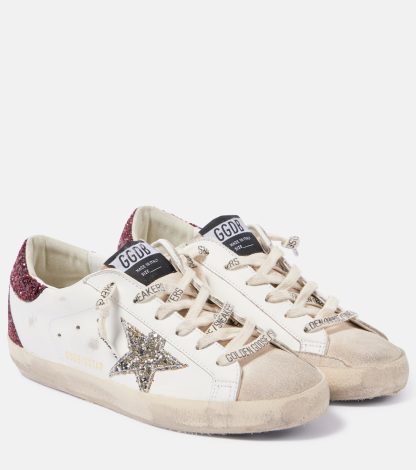 designer di moda Golden Goose Scarpe Super-Star in pelle impreziosite in bianco