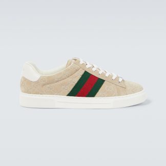 designer di moda Gucci Scarpe Gucci Ace in pelle scamosciata beige