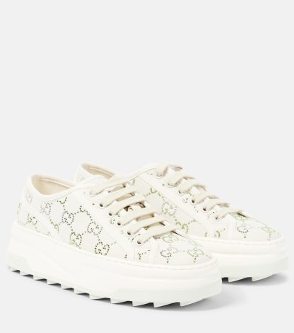 designer di moda Gucci Scarpe Gucci Tennis 1977 GG Crystal in bianco