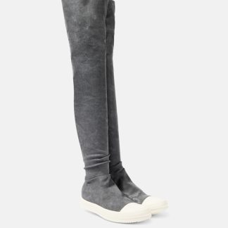 designer di moda Rick Owens DRKSHDW Stivali sopra il ginocchio in denim a calza alta in grigio