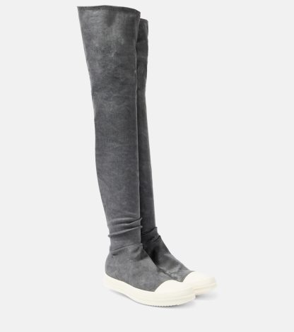 designer di moda Rick Owens DRKSHDW Stivali sopra il ginocchio in denim a calza alta in grigio