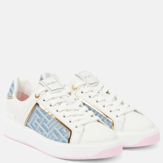 designer di vendita calda Balmain Scarpe B-Court in pelle con rifiniture in denim