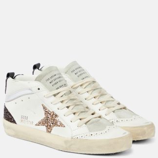 designer di vendita calda Golden Goose Scarpe Mid Star in pelle glitterata bianca