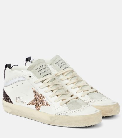 designer di vendita calda Golden Goose Scarpe Mid Star in pelle glitterata bianca