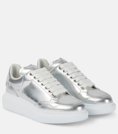 lusso all'ingrosso Alexander McQueen Scarpe oversize in pelle metallizzata color argento