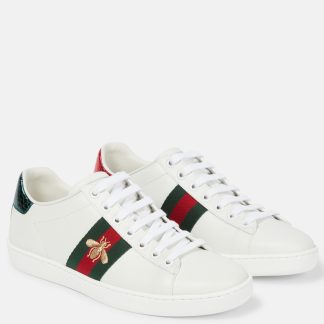 lusso all'ingrosso Gucci Scarpe Ace in pelle bianca