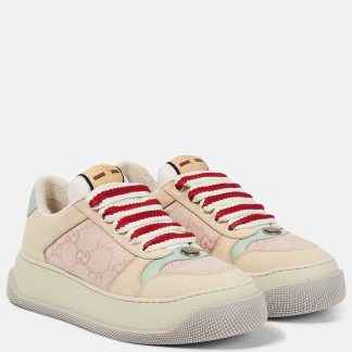 lusso all'ingrosso Gucci Scarpe Screener GG in tela e pelle marrone