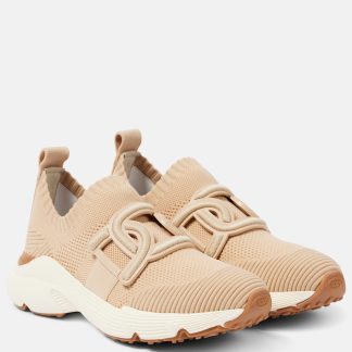 lusso all'ingrosso Tods Scarpe in maglia bordata di pelle in beige