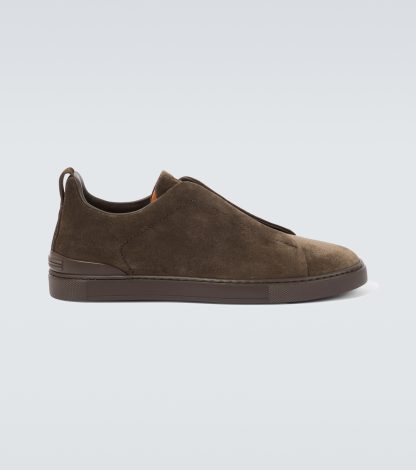 lusso di alta qualità Zegna Scarpe Triple Stitch in pelle scamosciata marrone