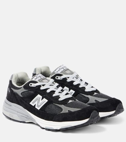 lusso falso New Balance 993 scarpe da ginnastica nere bordate in pelle scamosciata