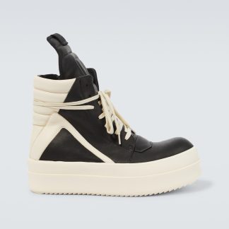 lusso falso Rick Owens Scarpe da ginnastica alte in pelle nera