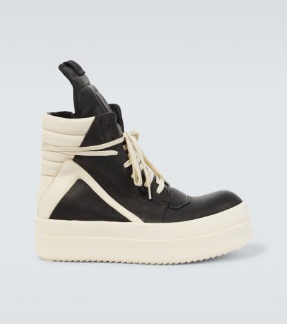 lusso falso Rick Owens Scarpe da ginnastica alte in pelle nera