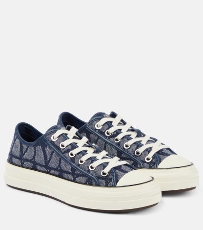 lusso falso Valentino Garavani Scarpe Totaloop Toile Iconographe in denim blu