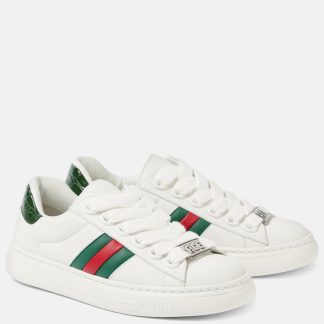 replica designer Gucci Scarpe Ace Web Stripe in pelle bianca