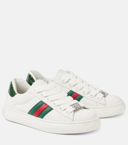 replica designer Gucci Scarpe Ace Web Stripe in pelle bianca