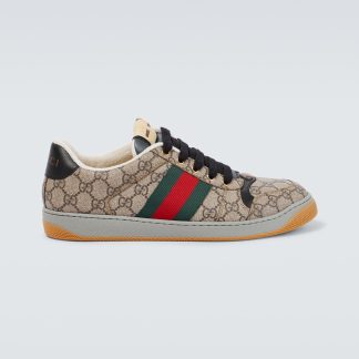 replica designer Gucci Scarpe GG Screener beige con rivestimento in pelle