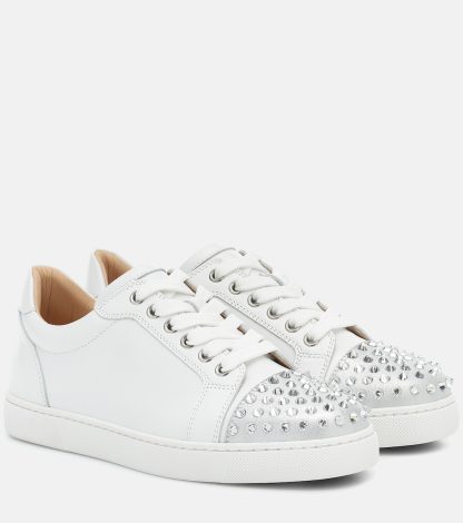 replica di lusso Christian Louboutin Scarpe Vieira Spikes Krystal in bianco