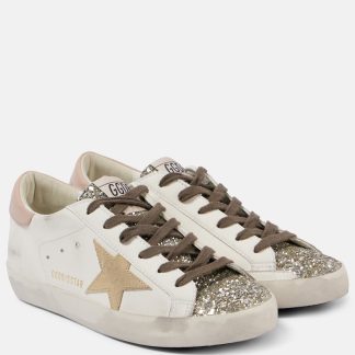 replica di lusso Golden Goose Scarpe Super-Star in pelle glitterata bianca