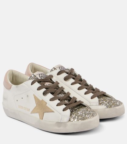 replica di lusso Golden Goose Scarpe Super-Star in pelle glitterata bianca