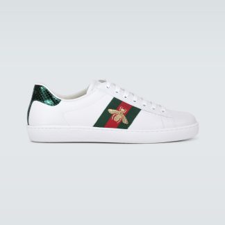 replica di lusso Gucci Scarpe Ace in pelle bianca