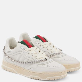 replica di lusso Gucci Scarpe Gucci Re-Web in pelle impreziosite in bianco