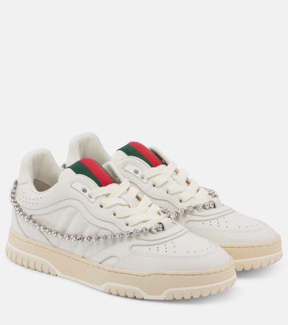 replica di lusso Gucci Scarpe Gucci Re-Web in pelle impreziosite in bianco