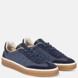 replica di lusso Loro Piana Scarpe Tennis Walk in denim bordato di camoscio in blu