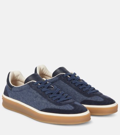 replica di lusso Loro Piana Scarpe Tennis Walk in denim bordato di camoscio in blu