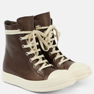 replica di lusso Rick Owens Scarpe alte Porterville in pelle marrone