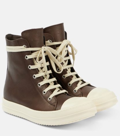 replica di lusso Rick Owens Scarpe alte Porterville in pelle marrone