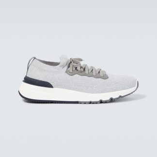 vendita calda di lusso Brunello Cucinelli Scarpe slip-on in maglia bordata in pelle di colore grigio