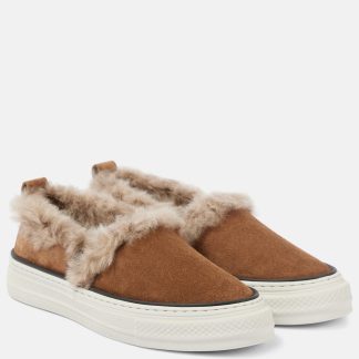 vendita calda di lusso Brunello Cucinelli Scarpe slip-on in pelle scamosciata foderate in shearling